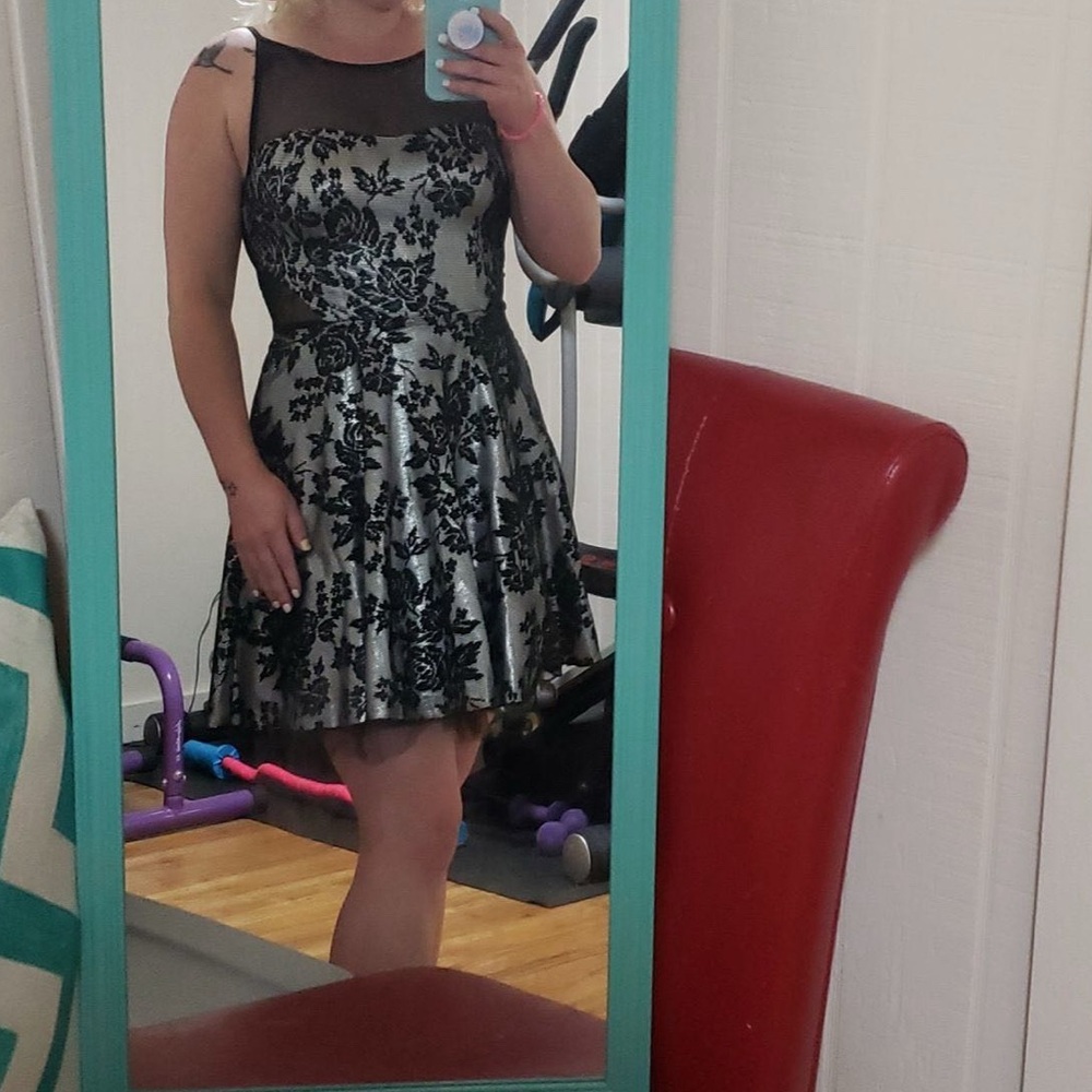 Emerald Sundae Black and Silver Floral Mini Dress